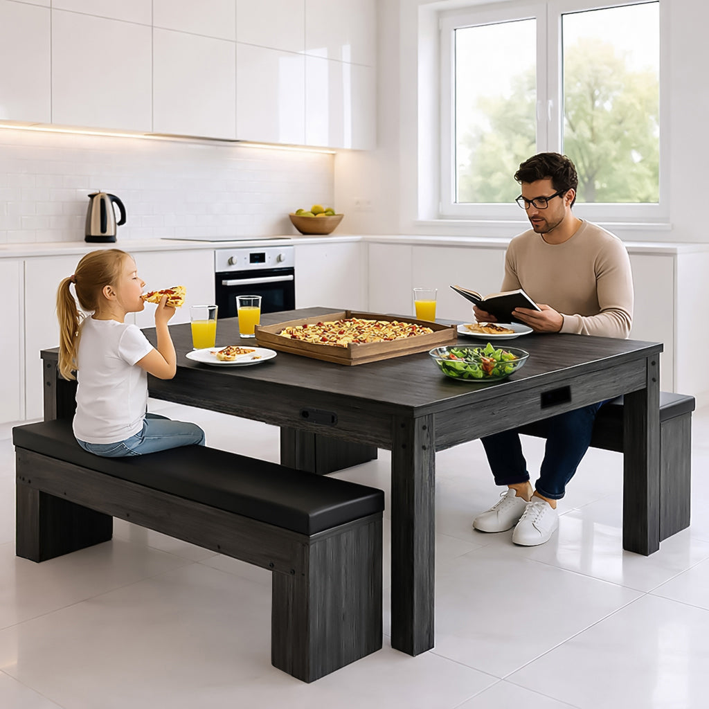 7-In-1 Games Table & Storage Benches x 2 - Grey