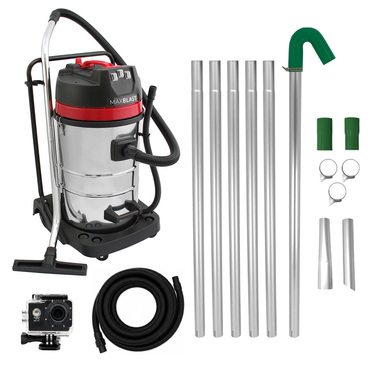 80L Wet & Dry Vacuum, Gutter Vacuum Poles, 5m Hose & Camera