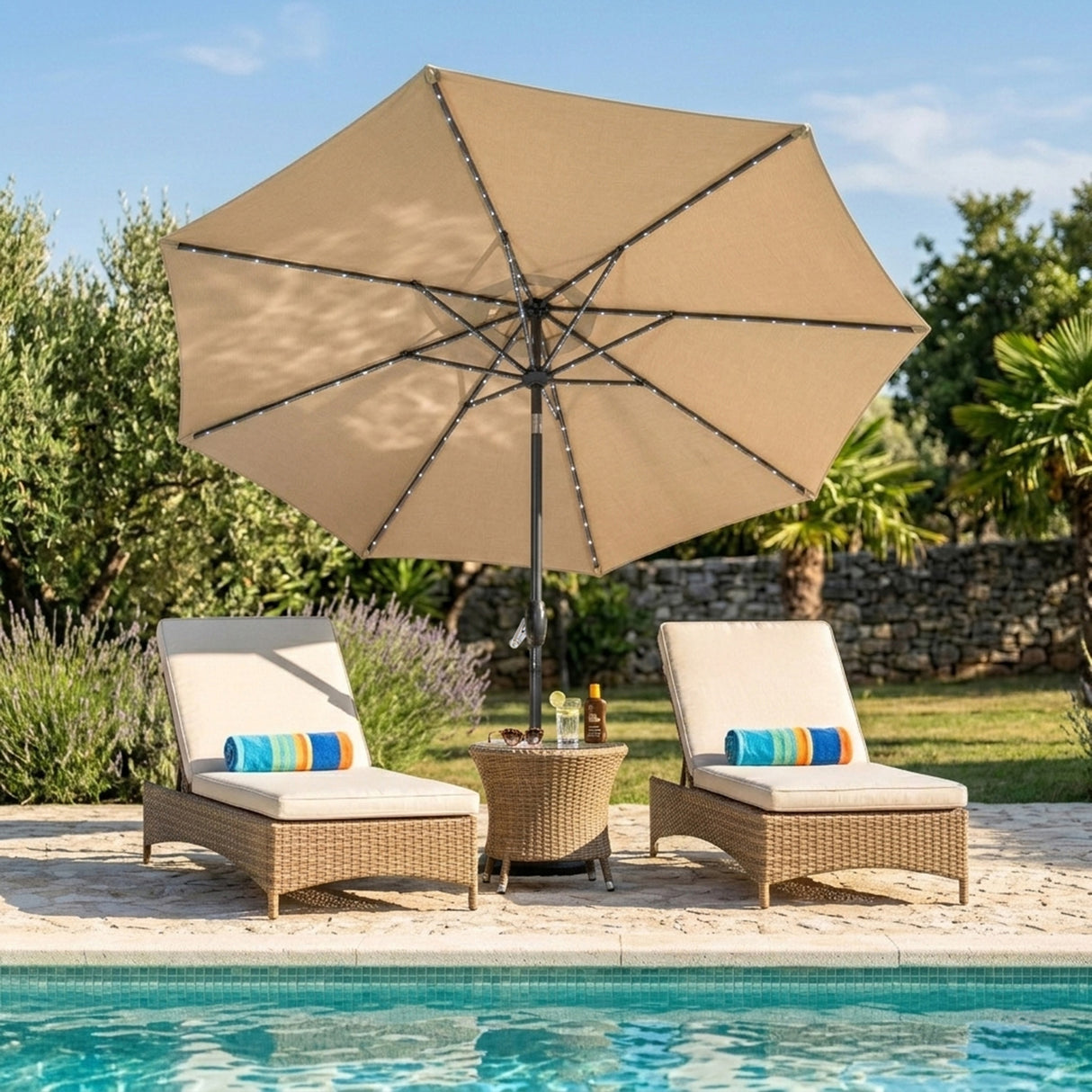 LED Tilt Parasol 2.7m – Beige