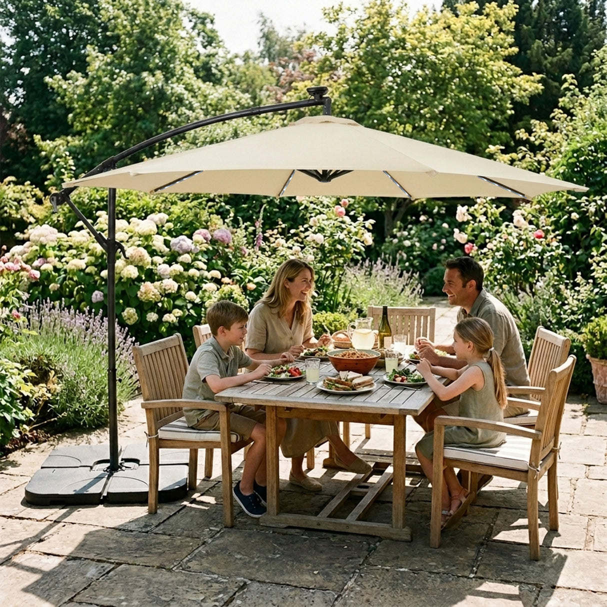 LED Cantilever Parasol 3m – Cream