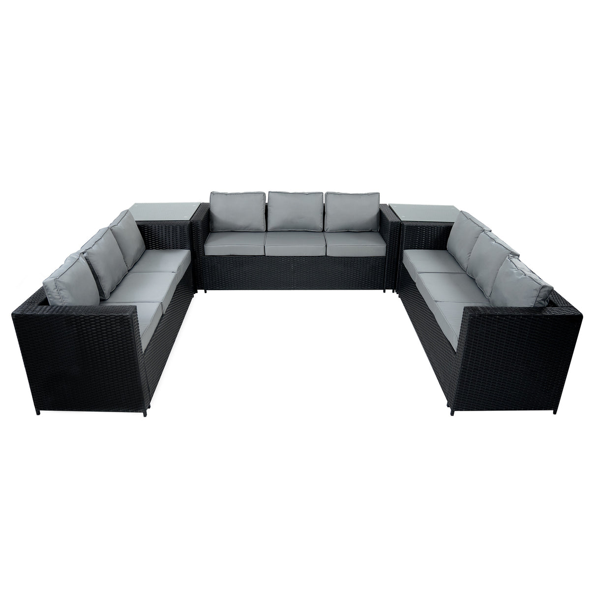 11 Seater Rattan Furniture Set With Firepit – Black