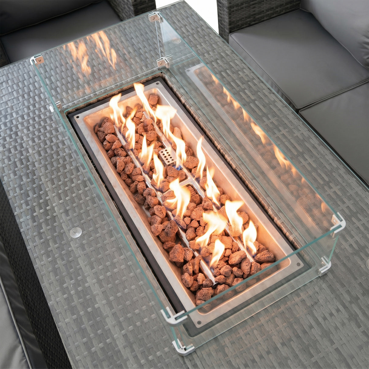 11 Seater Rattan Furniture Set With Firepit – Grey