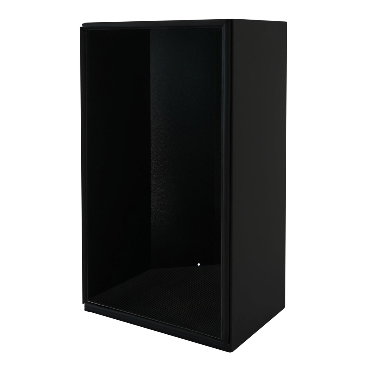 Sturdy black gas bottle locker designed for 6kg bottles, featuring a textured base and a sleek, minimalist design for outdoor use