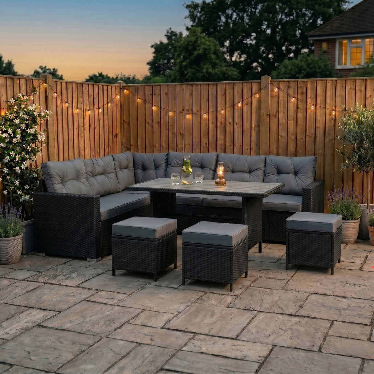 Rattan Corner Set With Composite Table – Black