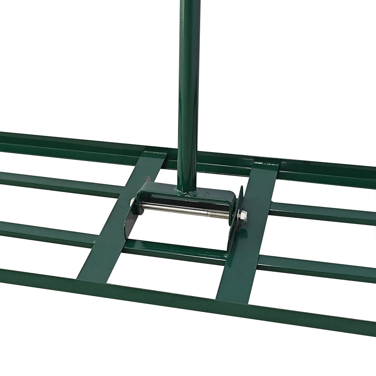 100cm green lawn leveller featuring a sturdy metal frame with a smooth roller and horizontal slats for even soil distribution