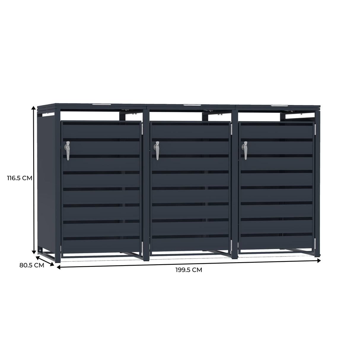 Triple Wheelie Bin Metal Storage - Anthracite Grey