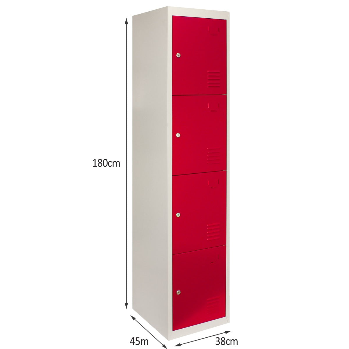 3 x Metal Storage Lockers - Four Doors, Red