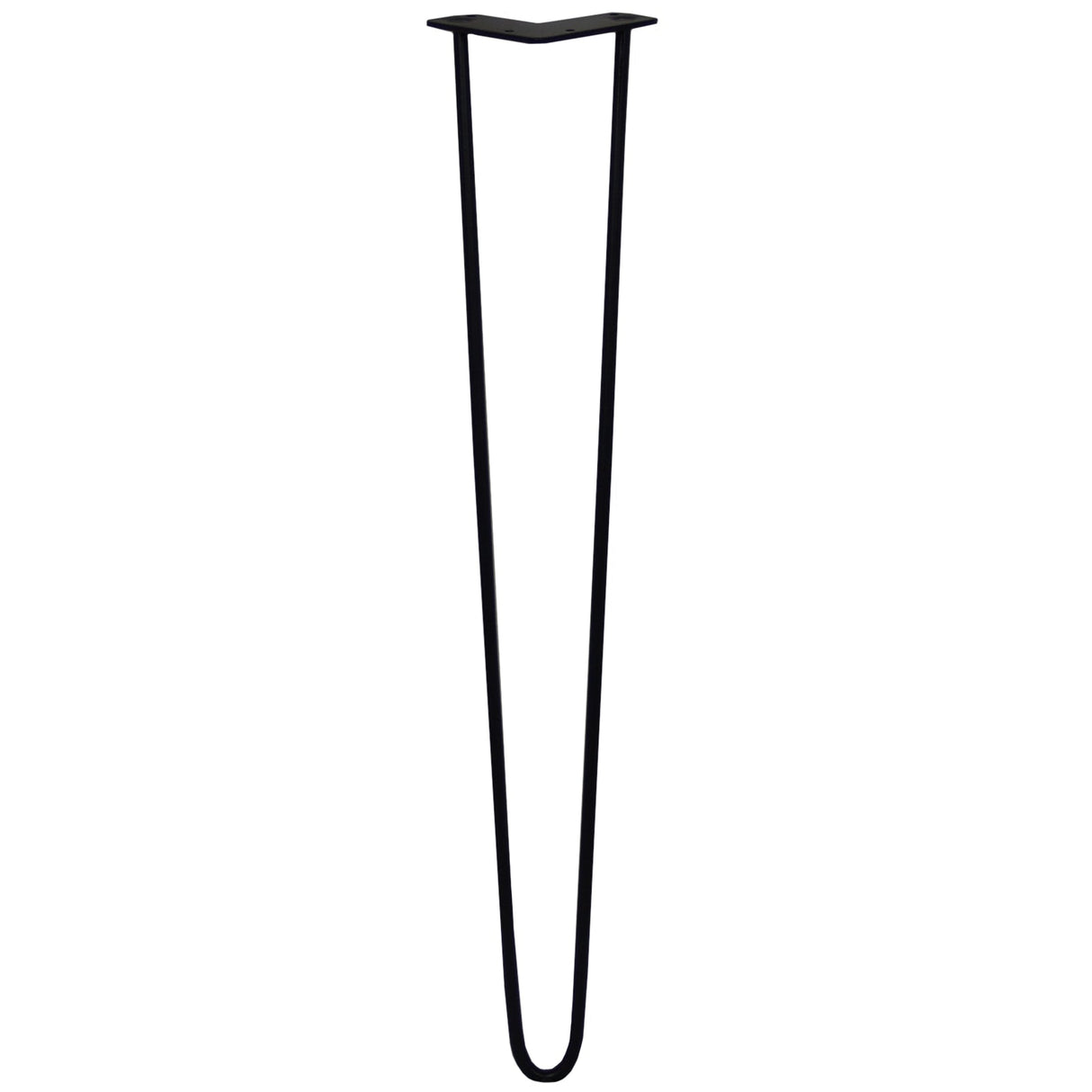 Sleek black 28-inch hairpin leg with a two-prong design, made of durable metal, ideal for modern furniture projects