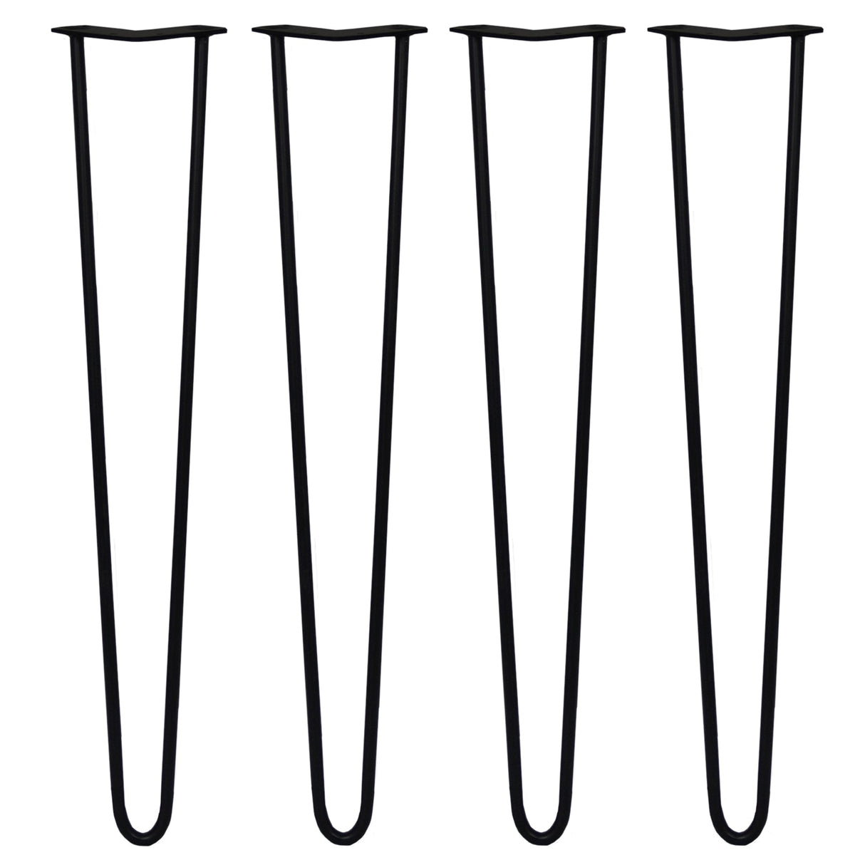 Black 28-inch hairpin legs with a sleek, minimalist design, featuring a sturdy 12mm diameter and two prongs for stability