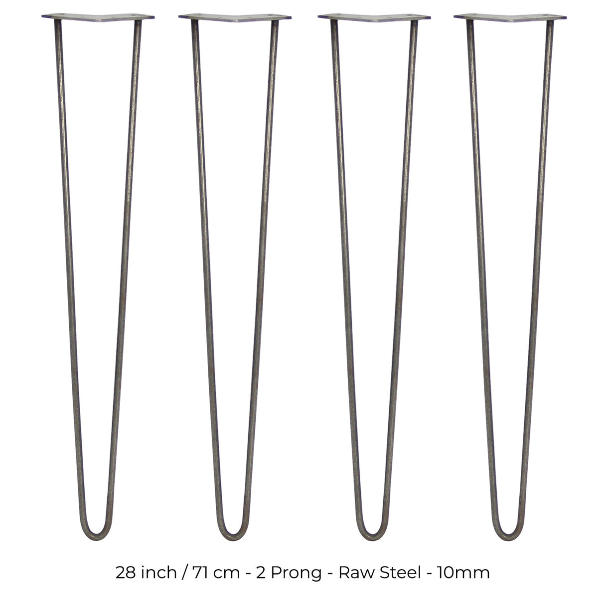 4 x 28" Hairpin Legs - 2 Prong - 10mm - Raw Steel