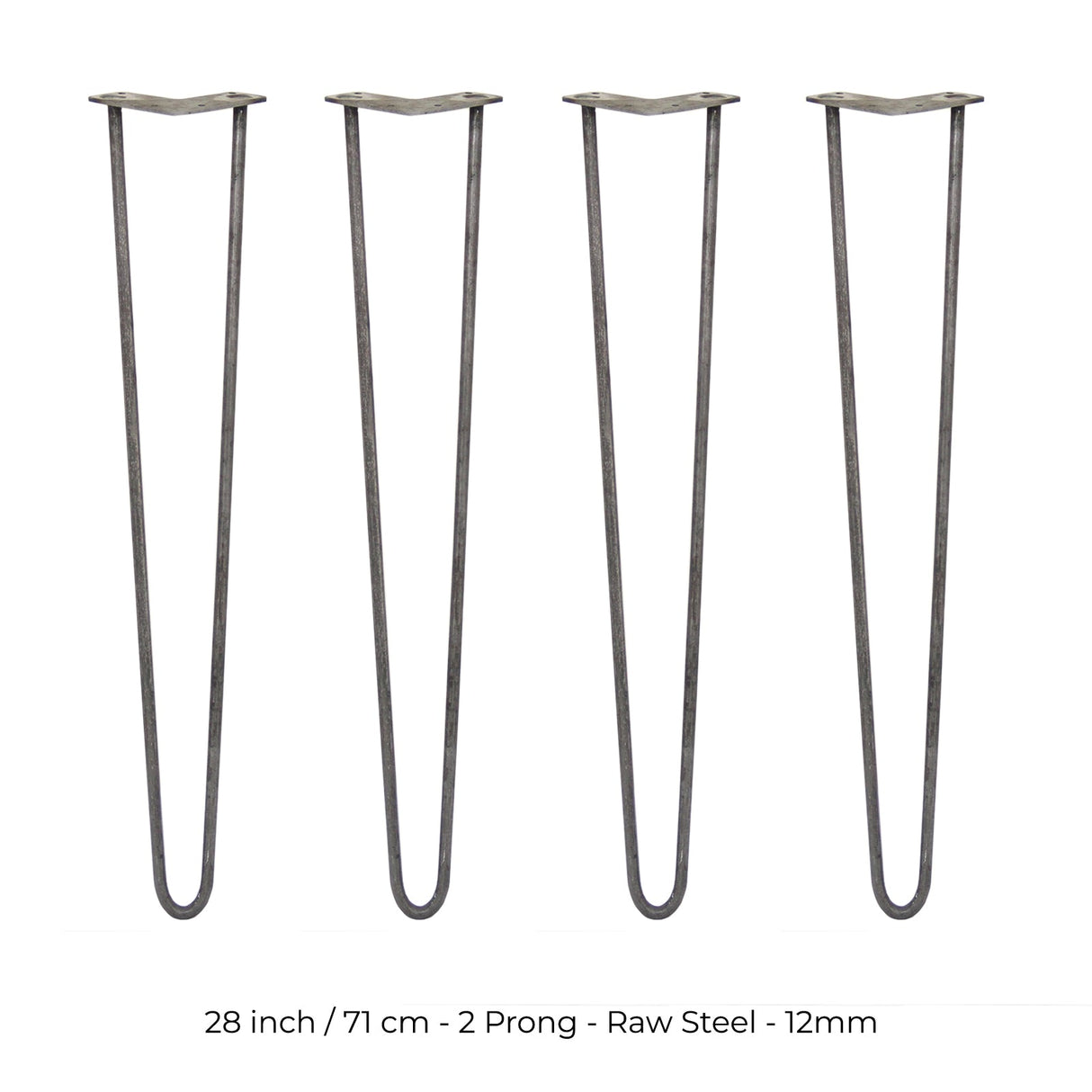 4 x 28" Hairpin Legs - 2 Prong - 12mm - Raw Steel