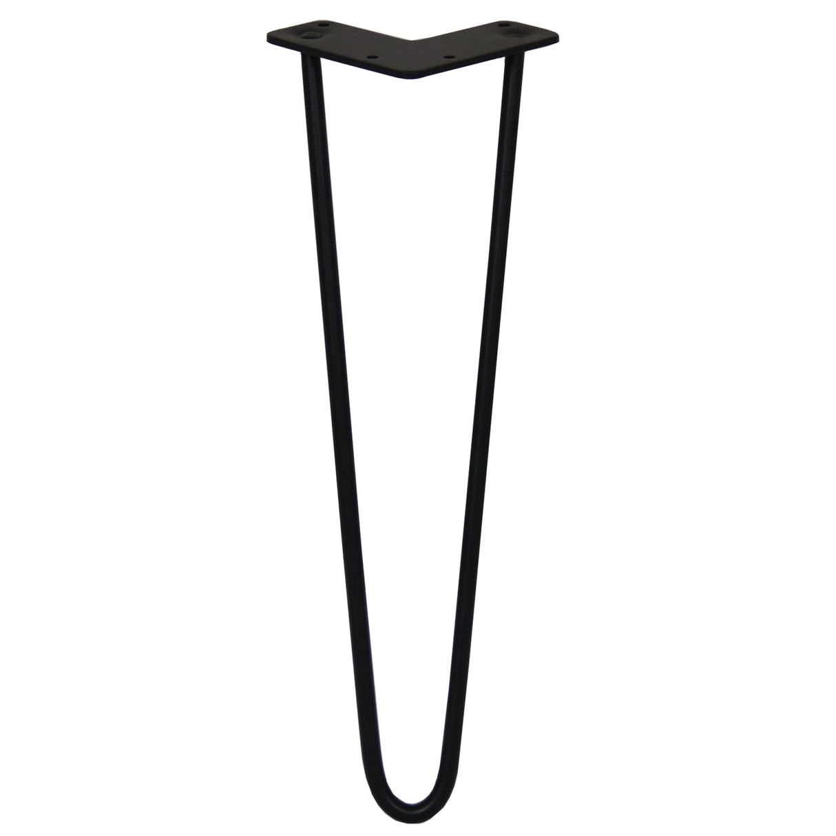 Sleek black 16-inch hairpin leg with a 2-prong design, made of sturdy metal, perfect for modern furniture projects