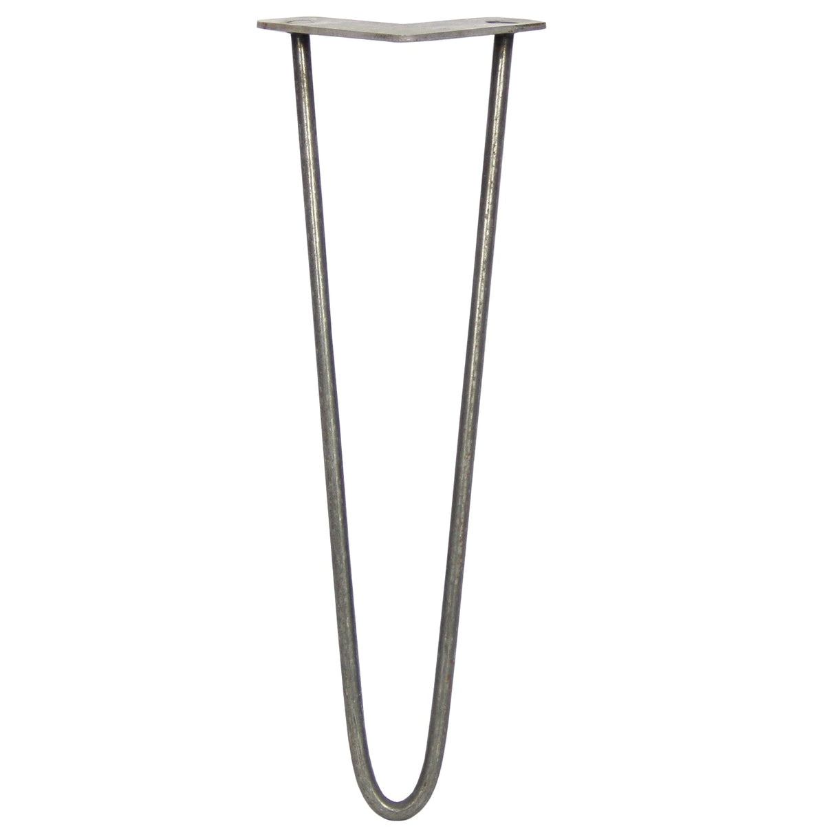 Raw steel hairpin leg with a sleek, minimalist design, featuring two prongs and a 10mm thickness, ideal for modern furniture projects