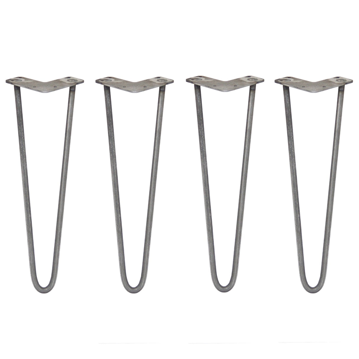 4 x 16" Hairpin Legs - 2 Prong - 12mm - Raw Steel