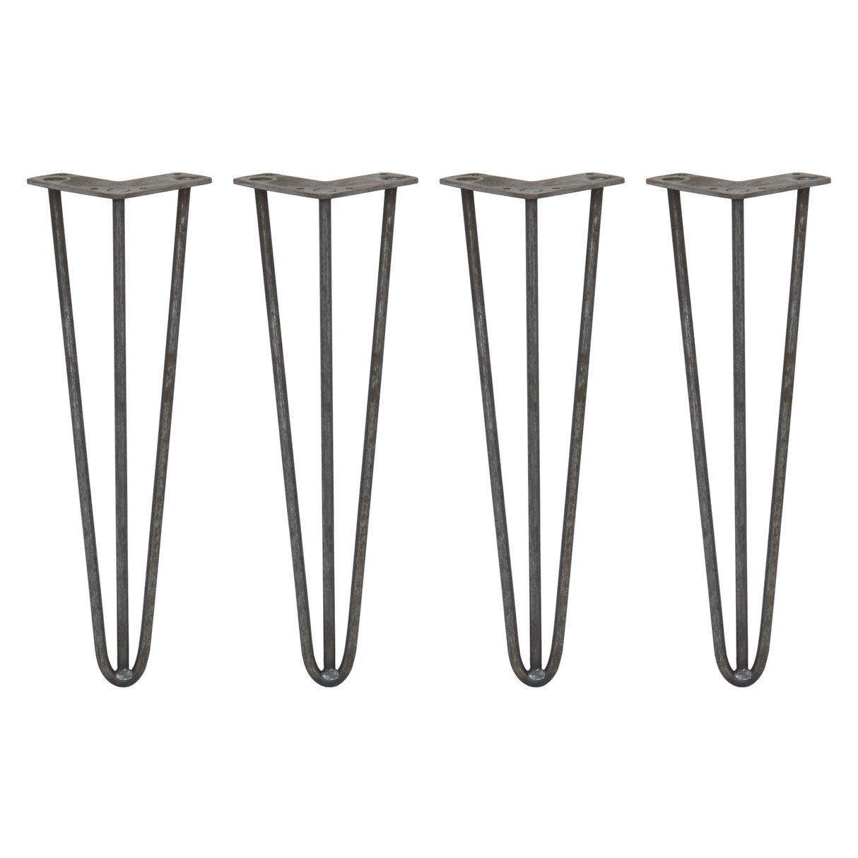 4 x 16" Hairpin Legs - 3 Prong - 10mm - Raw Steel