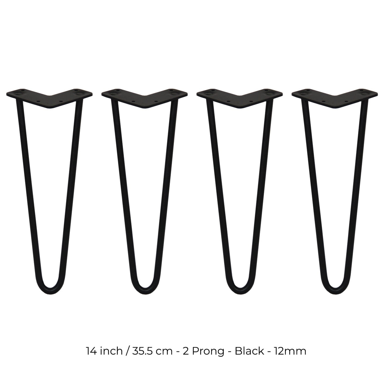4 x 14" Hairpin Legs - 2 Prong - 12mm - Black