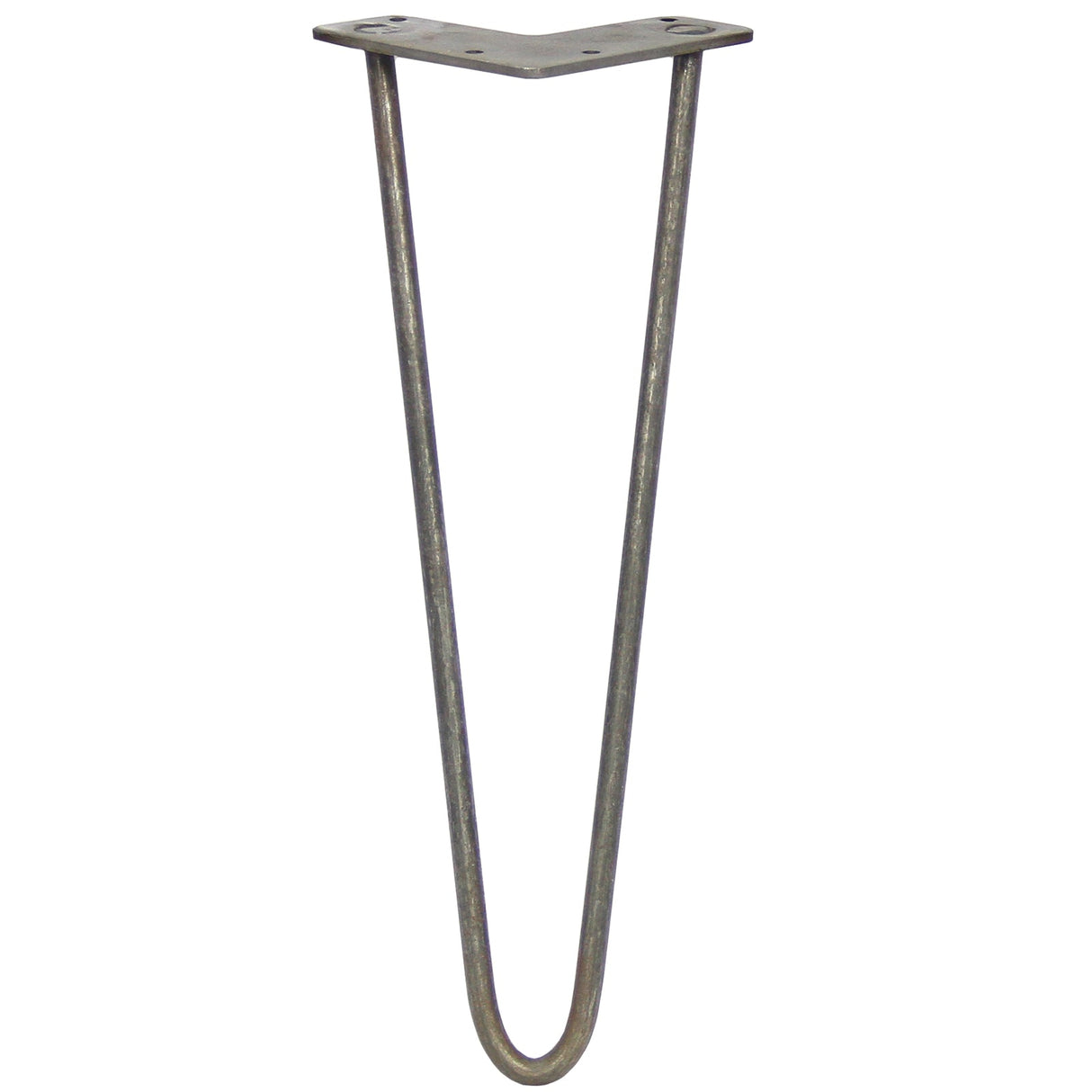 Raw steel hairpin leg with a sleek, minimalist design, featuring two prongs and a sturdy 10mm thickness, ideal for furniture projects