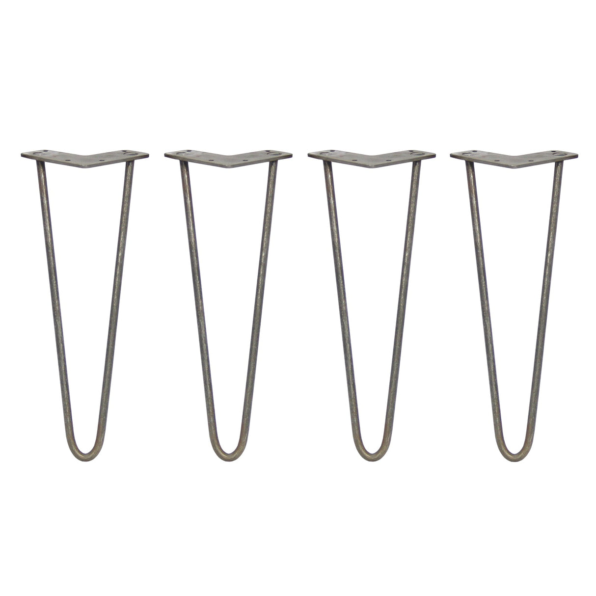 4 x 14" Hairpin Legs - 2 Prong - 10mm - Raw Steel
