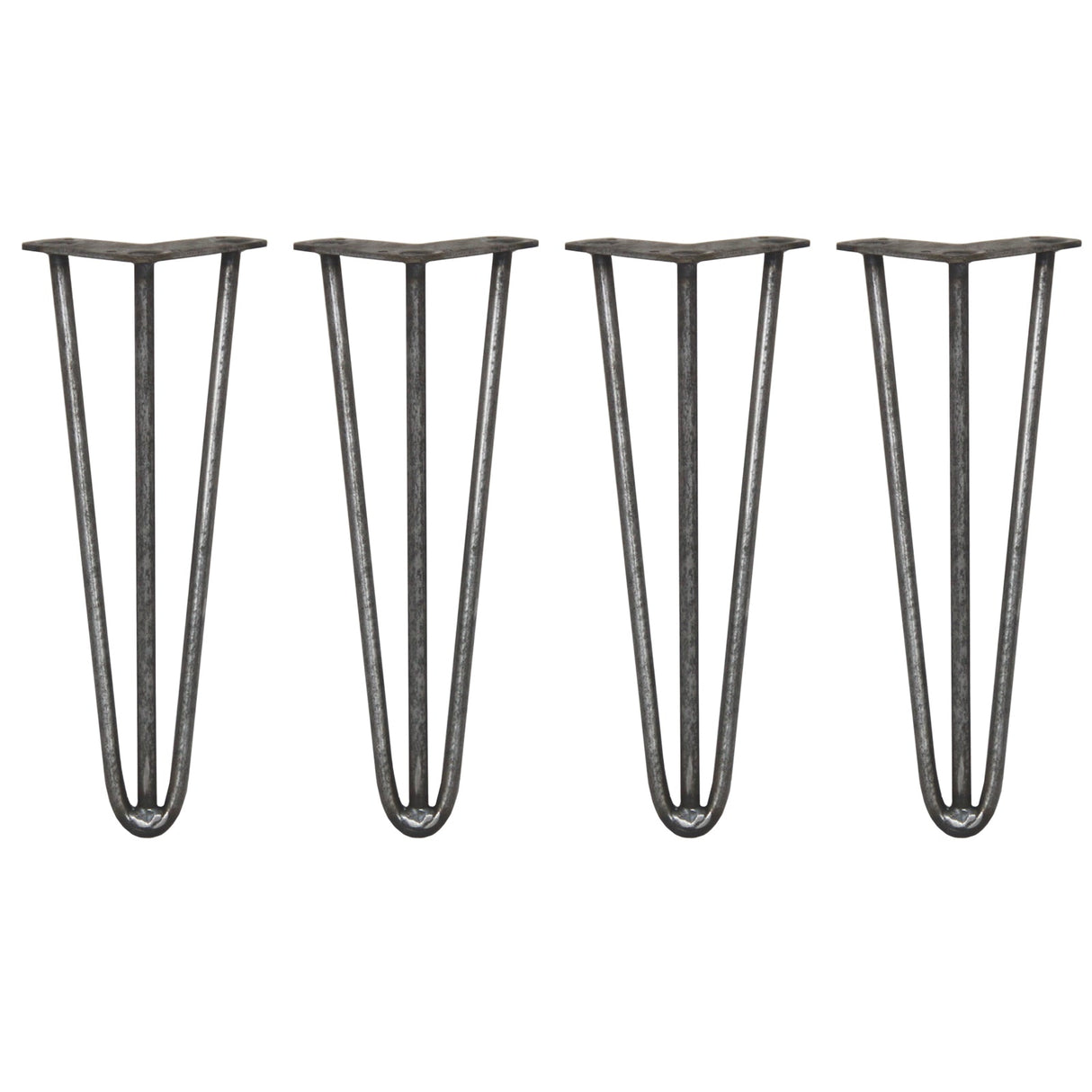 4 x 14" Hairpin Legs - 3 Prong - 12mm - Raw Steel