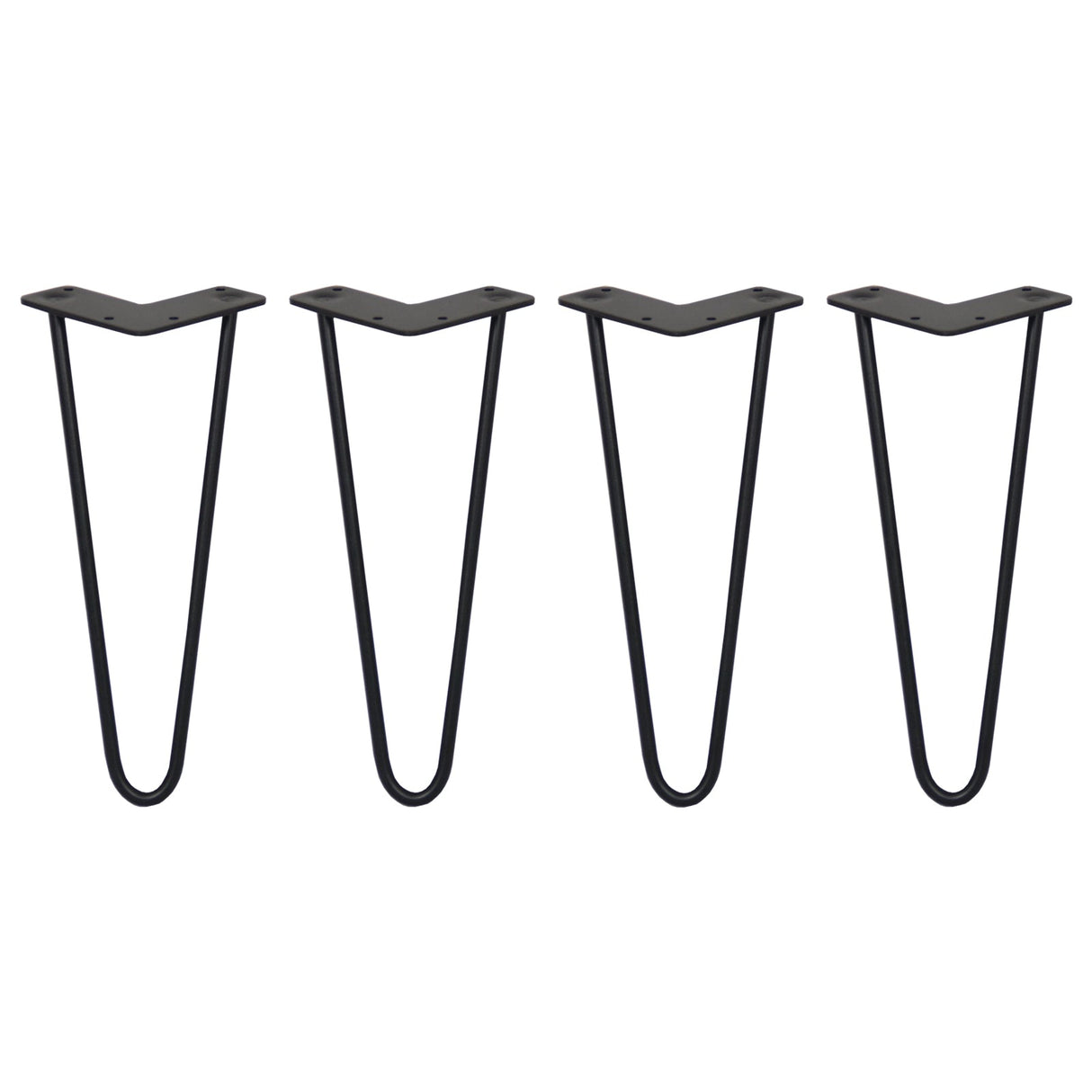 Black 10mm hairpin legs with a sleek, minimalist design, featuring two prongs and a sturdy metal construction for furniture support