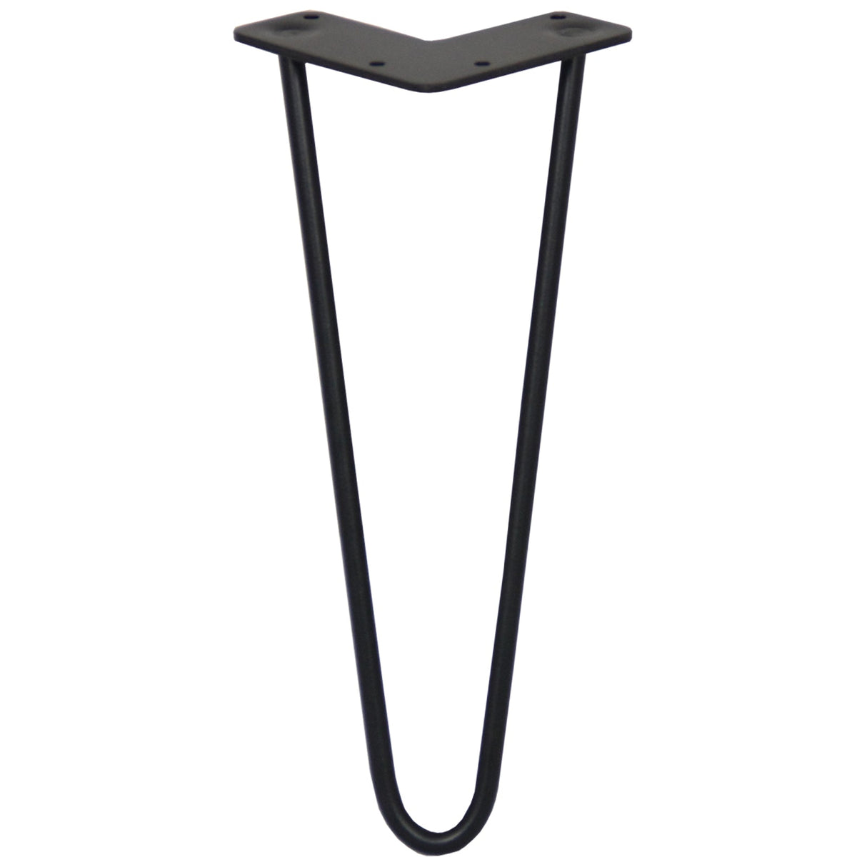 Sleek black 10mm hairpin leg with a two-prong design, ideal for modern furniture projects and home decor enhancements