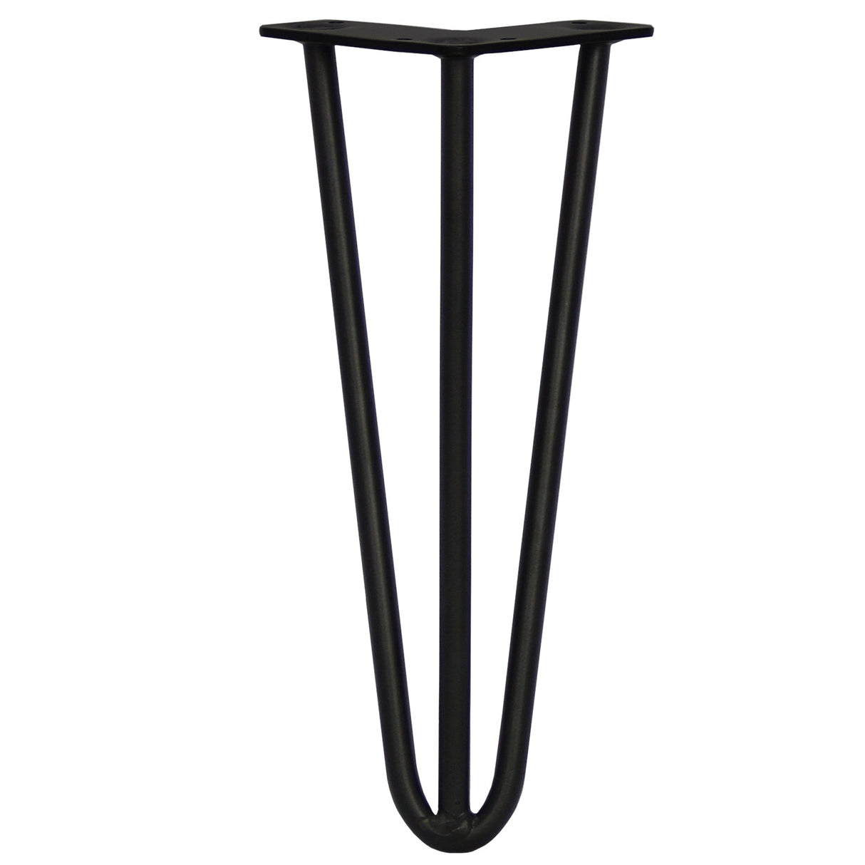 Black 12mm hairpin leg with a sleek, three-prong design, perfect for modern furniture and DIY projects, showcasing a sturdy metal finish