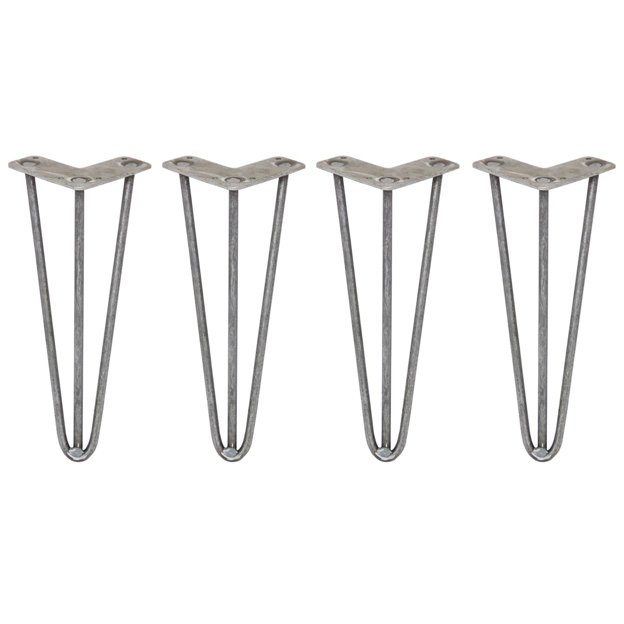 4 x 12" Hairpin Legs - 3 Prong - 10mm - Raw Steel