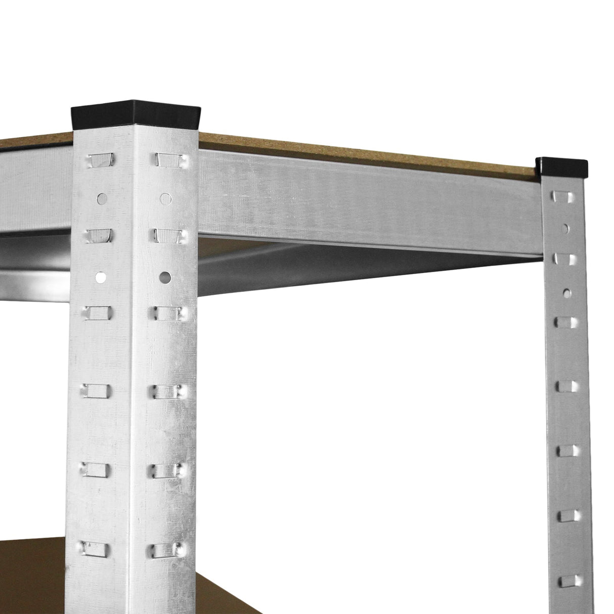 Sturdy aluminum racking with a wooden shelf, featuring adjustable height and black rubber caps on corners for stability