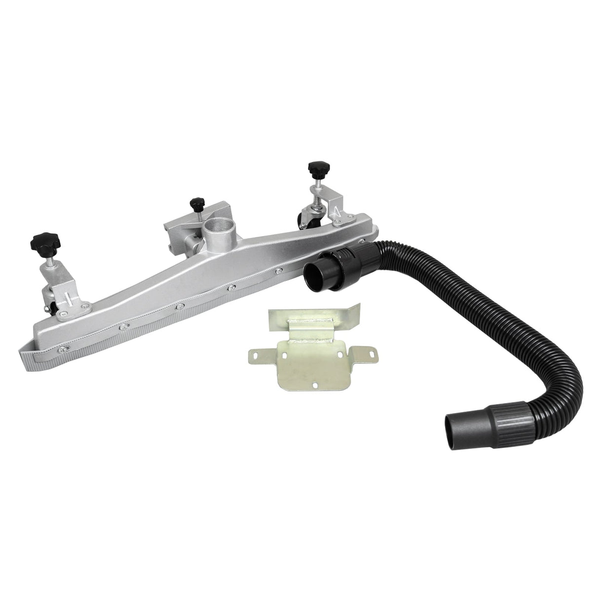 MAXBLAST 80L industrial vacuum floor nozzle attachment in silver metal with adjustable clamps and a flexible black hose for versatile cleaning