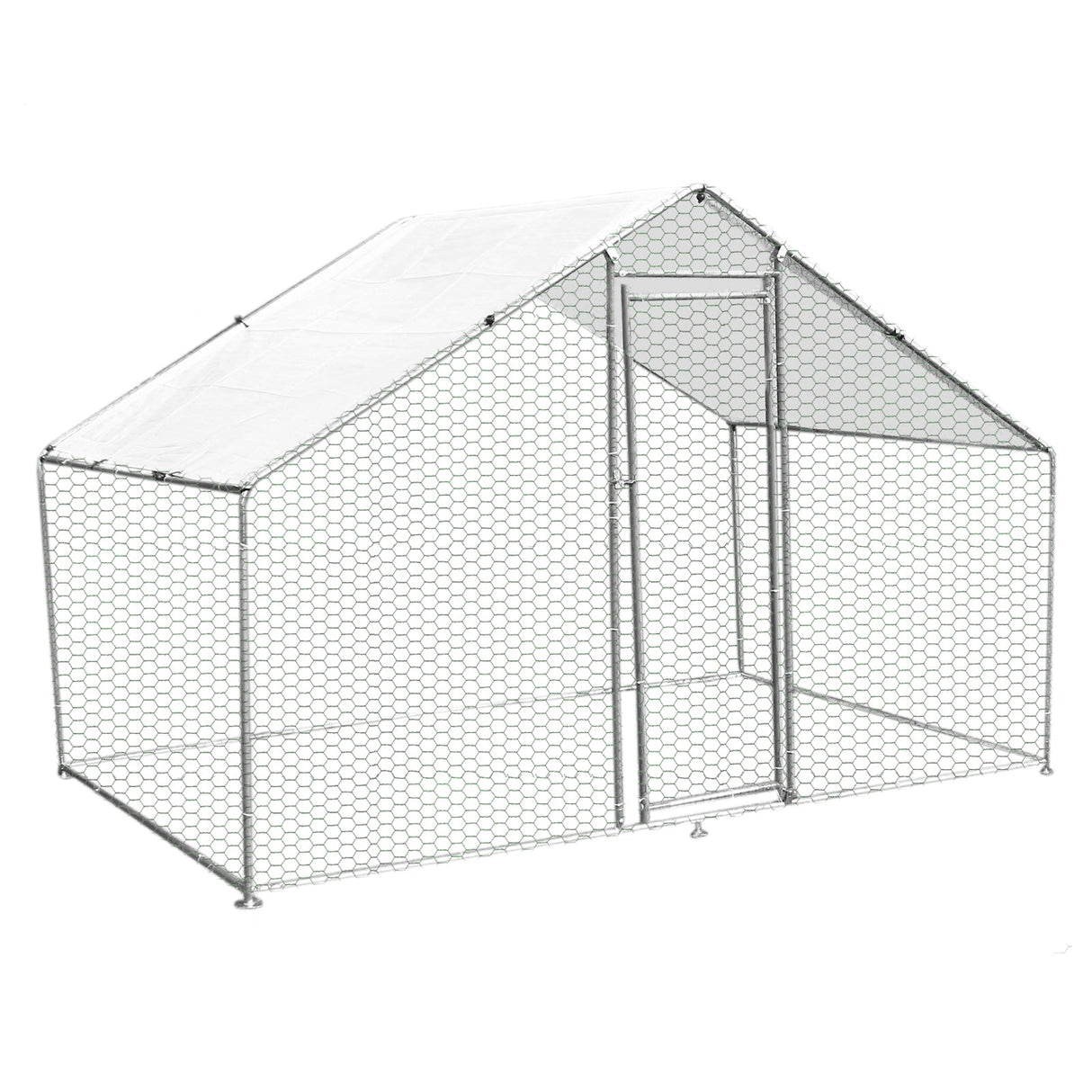 Spacious 4m x 2m chicken run with a sturdy metal frame, hexagonal wire mesh, and a weather-resistant cover for outdoor use