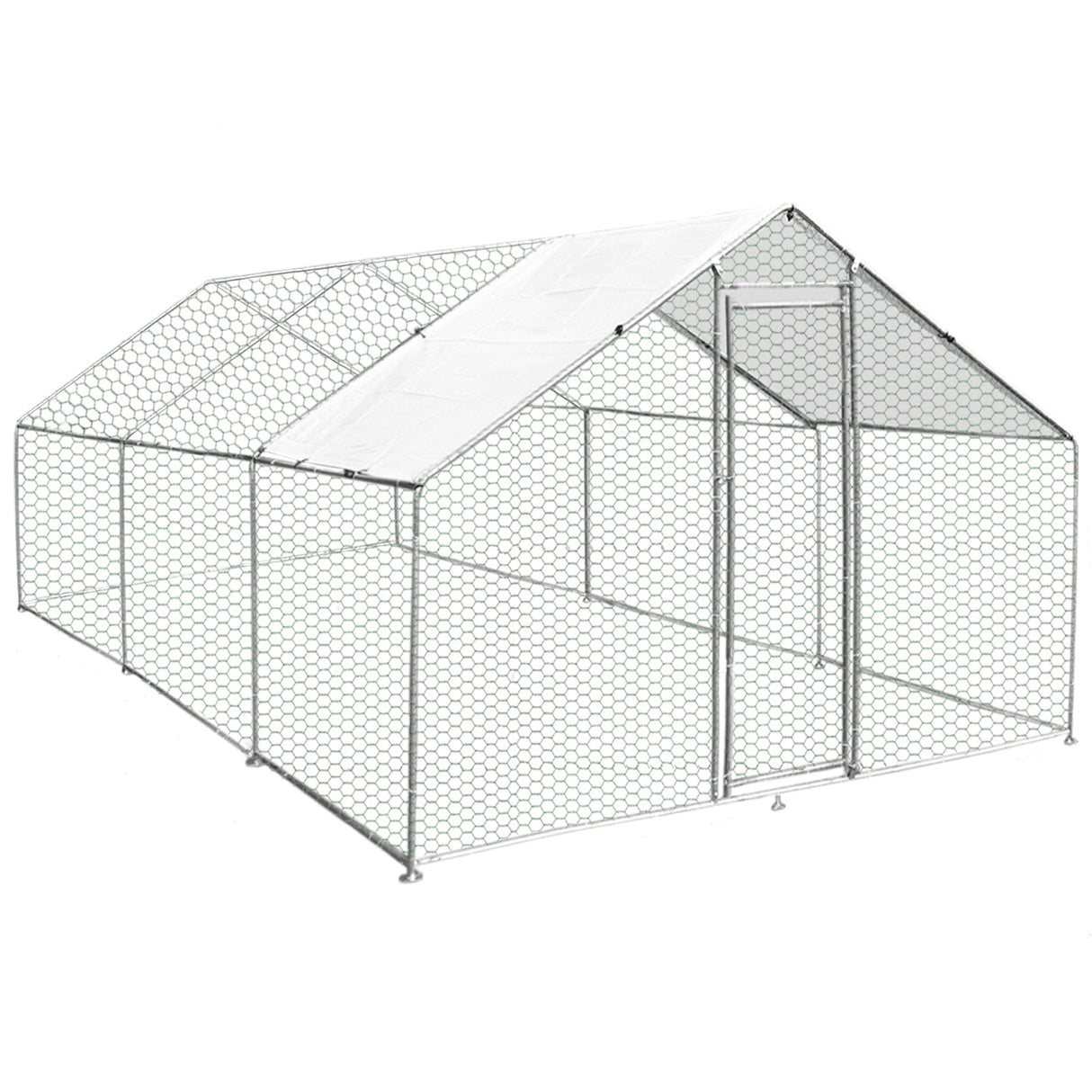 Spacious 4m x 6m x 2m chicken run with a sturdy metal frame, hexagonal wire mesh, and a weather-resistant roof for outdoor use