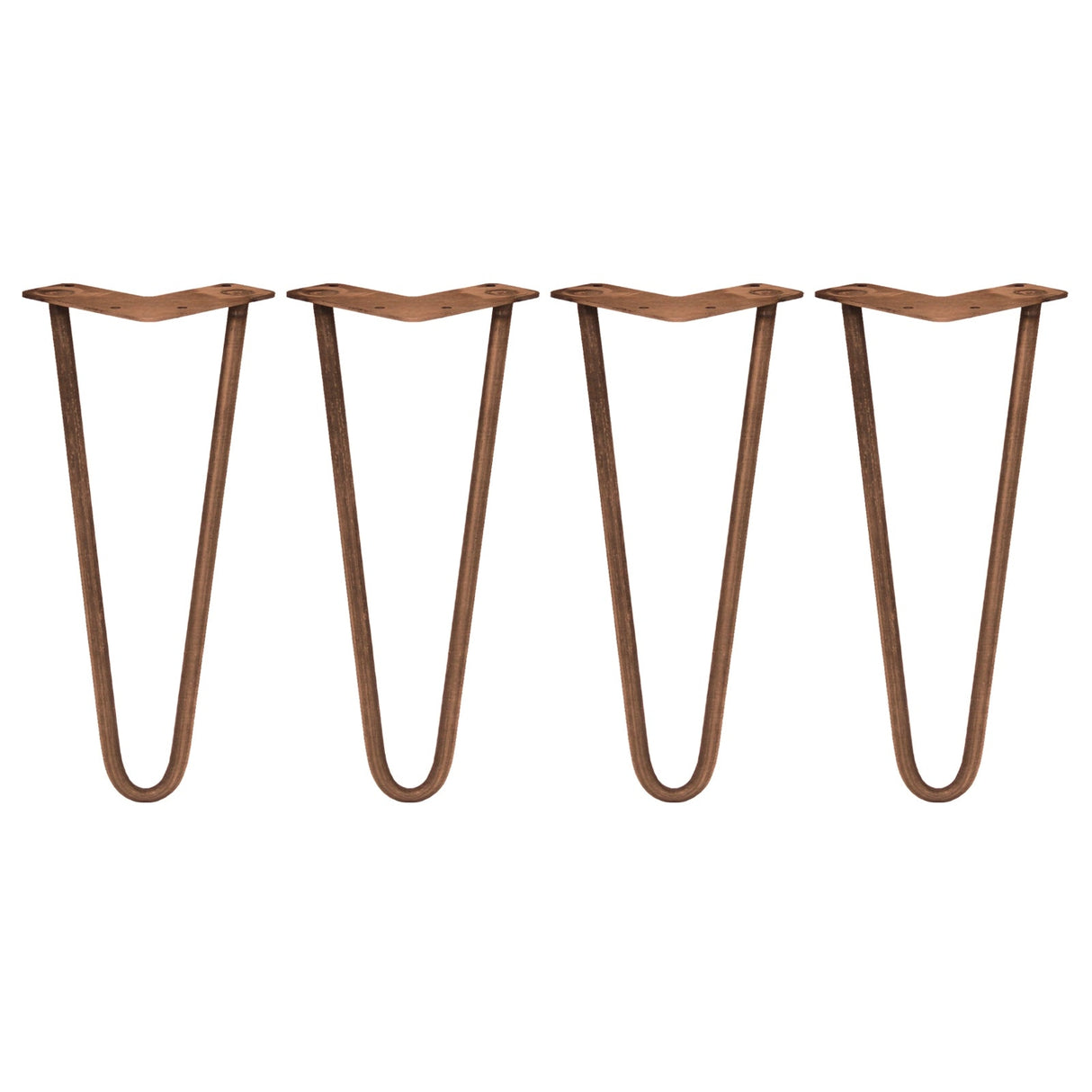 Antique copper hairpin legs, 12mm thick, featuring a sleek, minimalist design with a 2-prong base, ideal for furniture projects