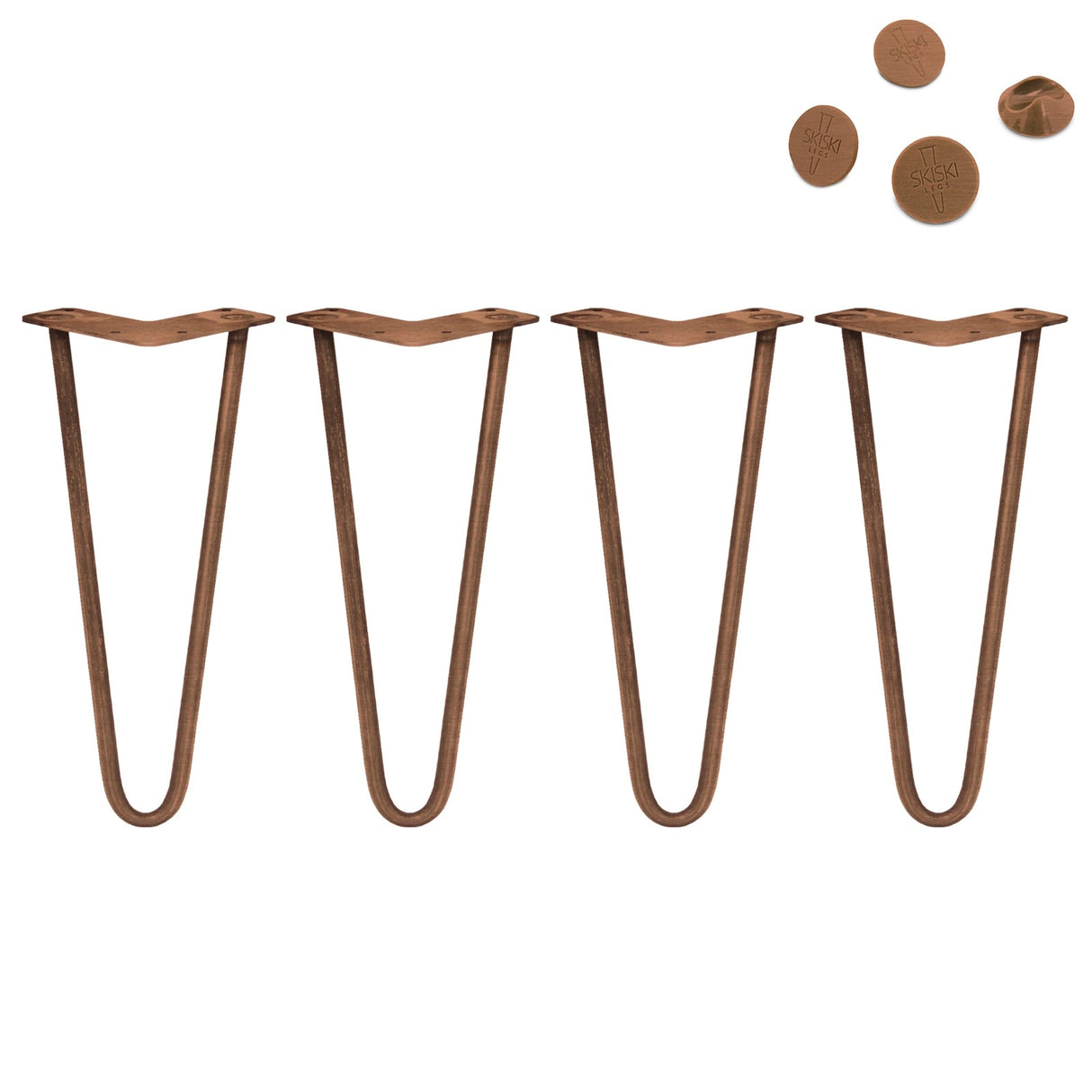 Antique copper hairpin legs, 4 x 12 inches, featuring a sleek 2-prong design, ideal for modern furniture projects and DIY crafts