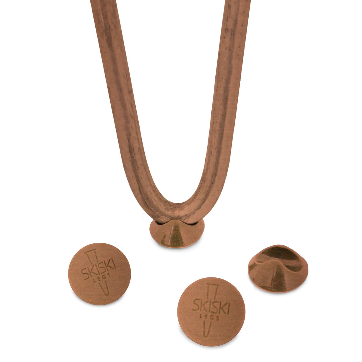 Antique copper hairpin legs with a sleek, curved design, featuring two prongs and a smooth finish, ideal for furniture projects