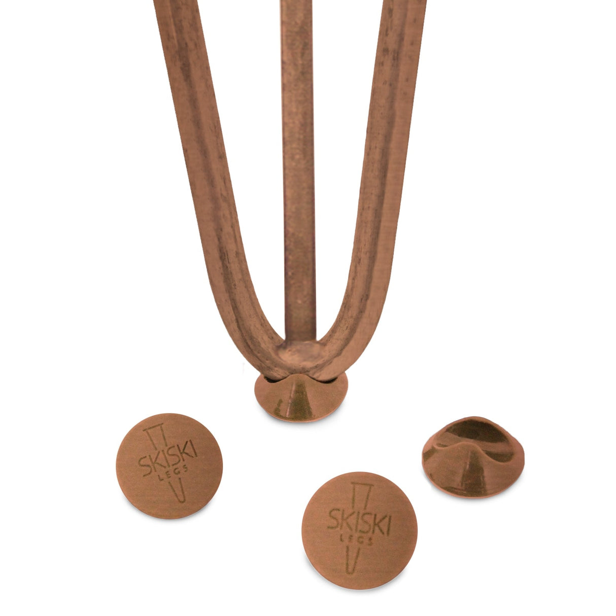 Antique copper 28-inch hairpin legs with three prongs, featuring a sleek design and smooth finish, ideal for furniture projects