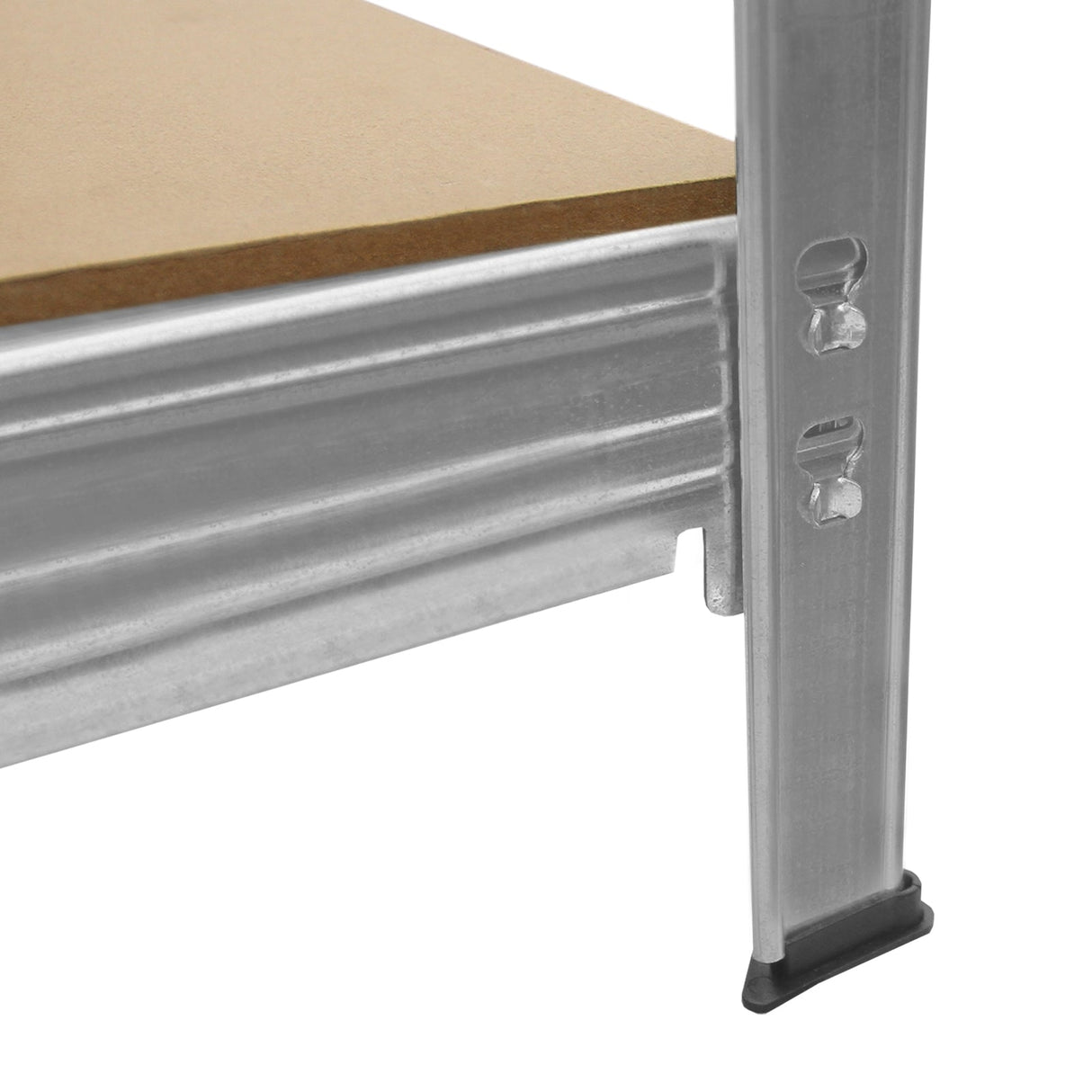 Galvanised steel heavy-duty racking unit featuring sturdy metal frame, smooth finish, and wooden shelf for durable storage solutions