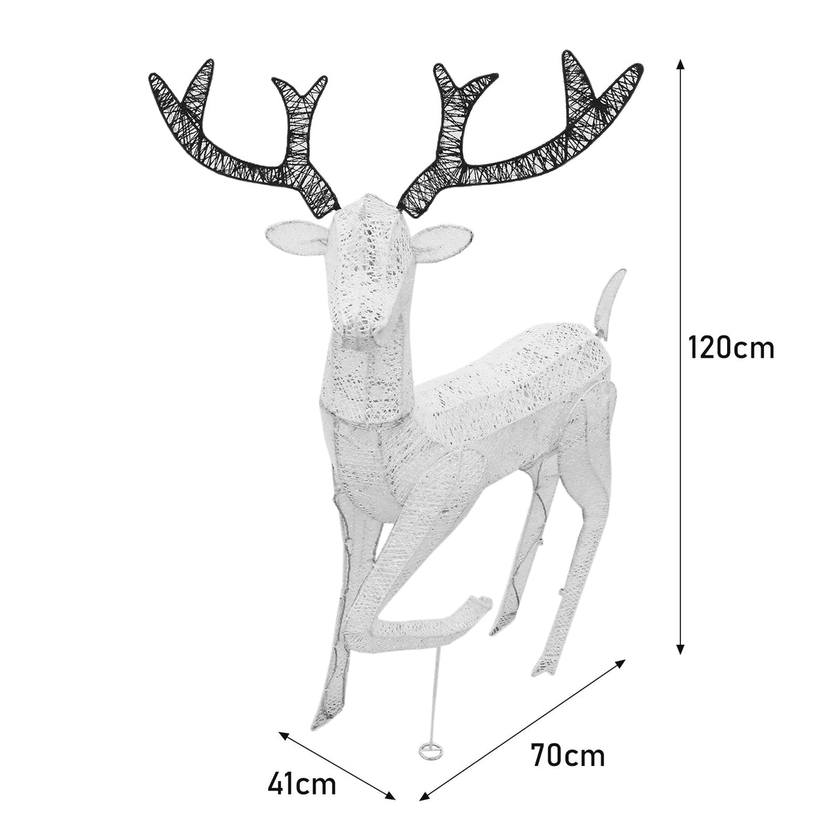 Large light-up stag reindeer with intricate black antlers, white body, and a height of 120cm, perfect for festive decor