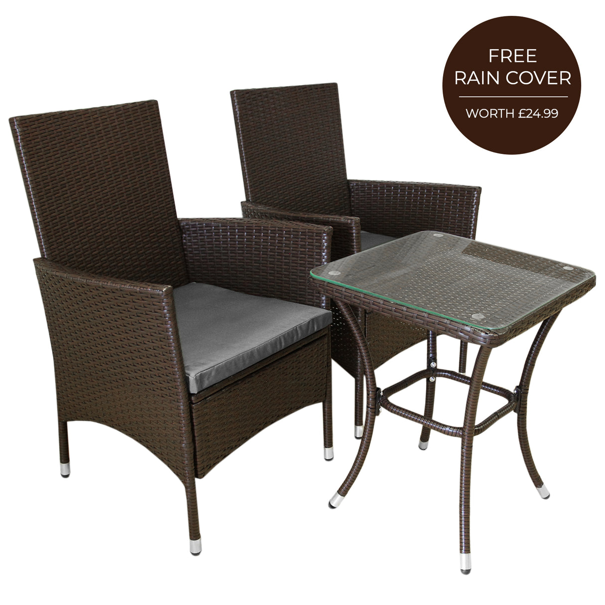 Jardí 2-Seater Rattan Bistro Brown Set with Cushions & Rain Cover