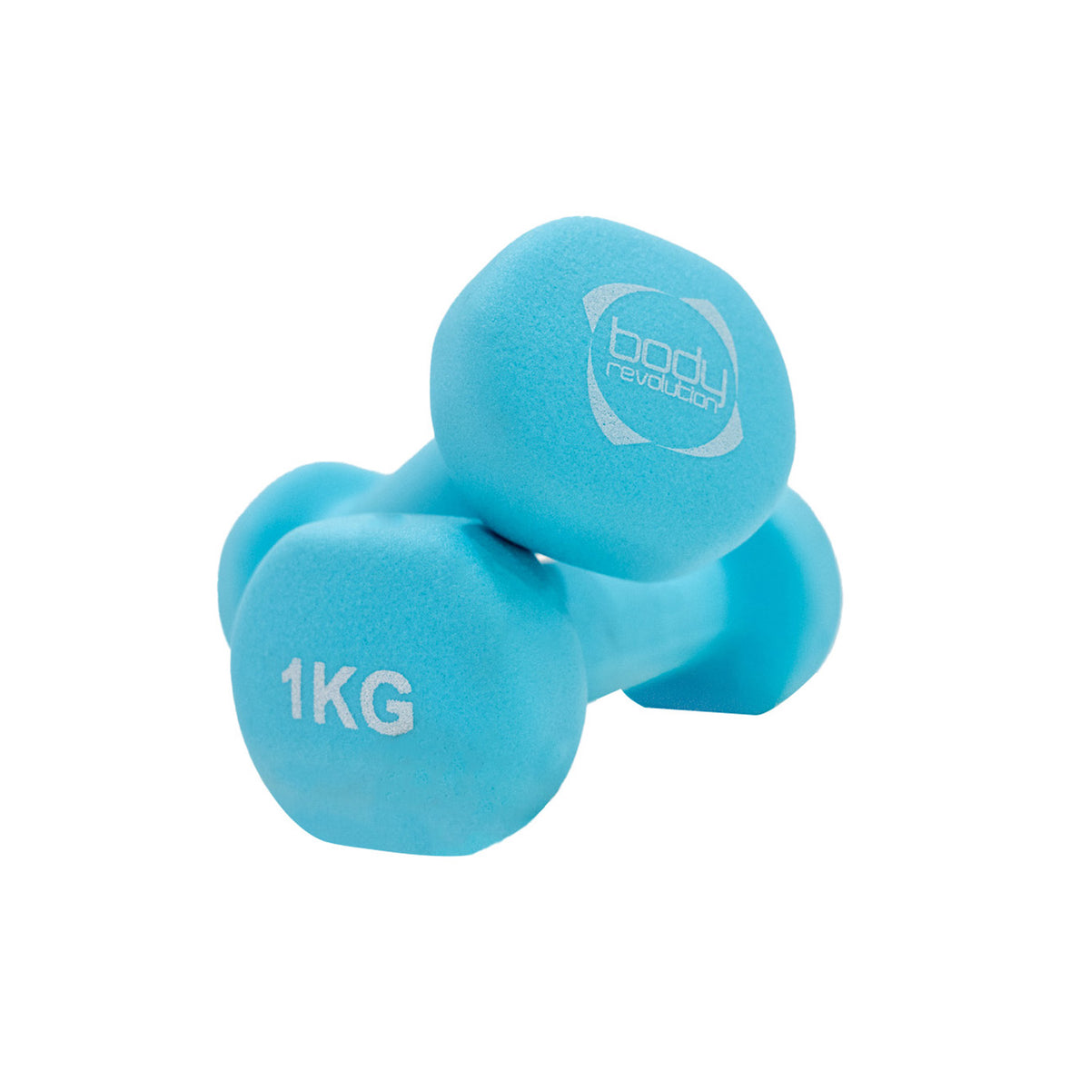 Light blue 1kg neoprene dumbbell with a textured grip, ideal for home workouts and strength training sessions
