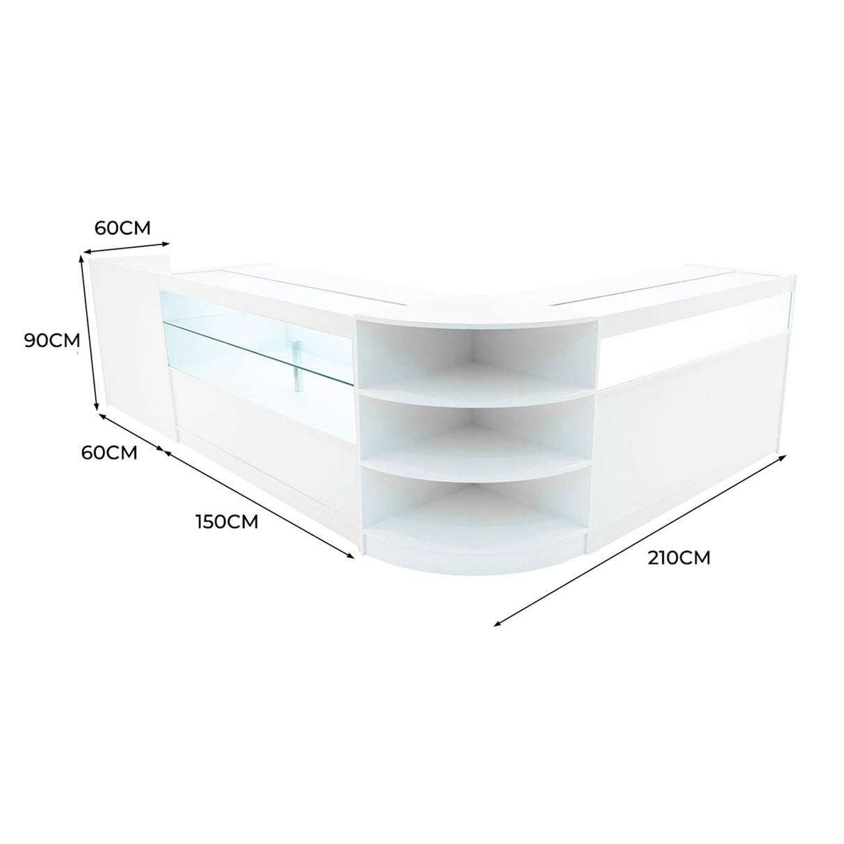 Europa LED Shop Counter Set B1500, C1500, TB60 & LM60 - White