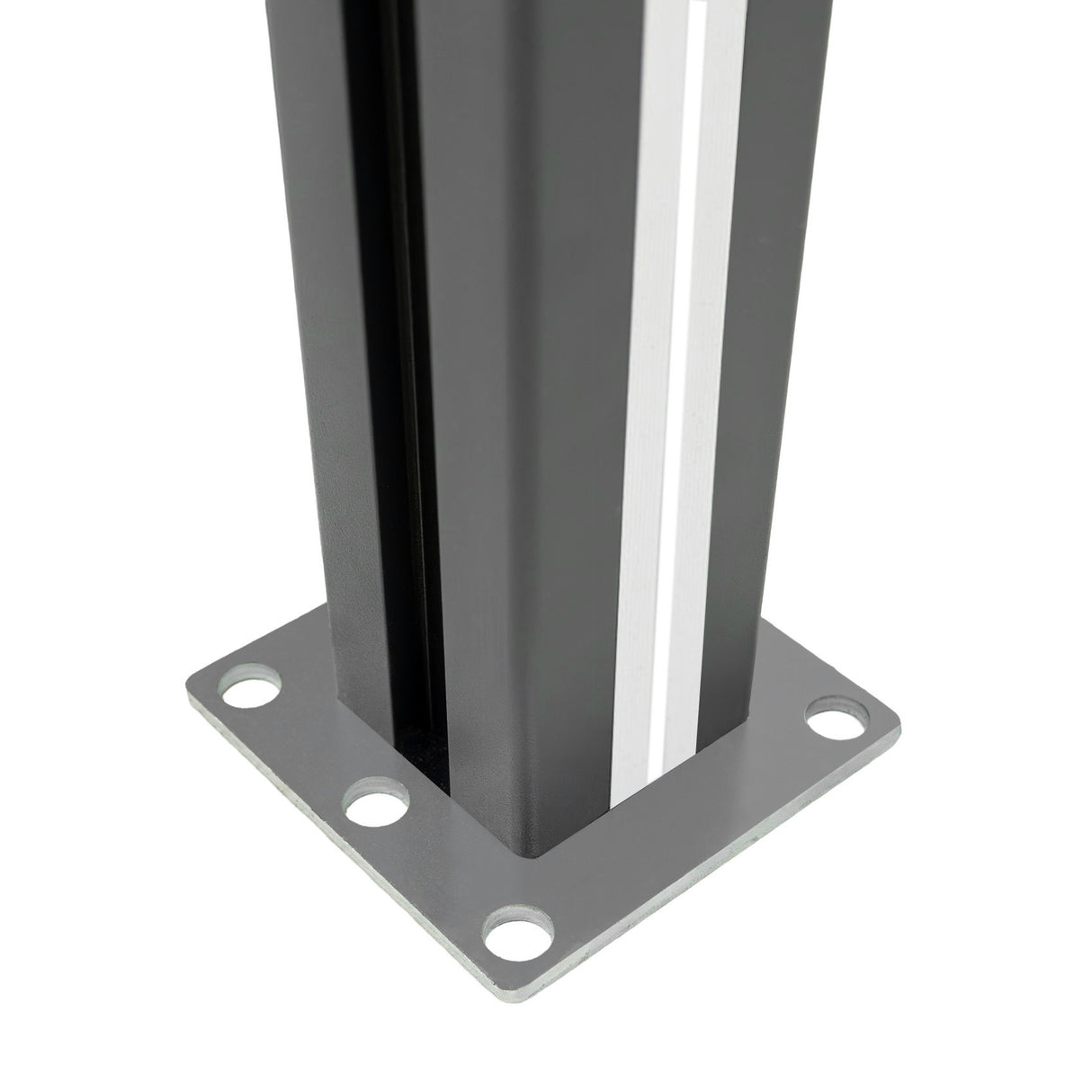 Grey composite fence panel with angled piece and LED post, featuring a sleek design, smooth texture, and sturdy base for installation