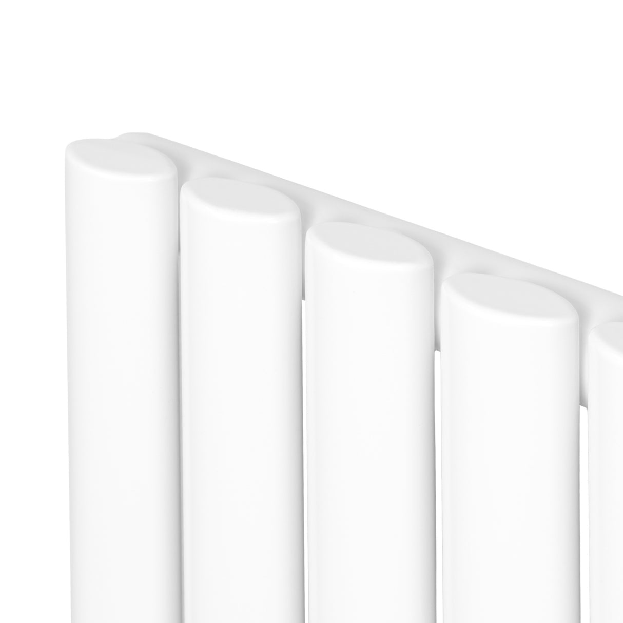 Sleek white oval single column radiator with smooth, rounded edges, designed for efficient heating in modern spaces