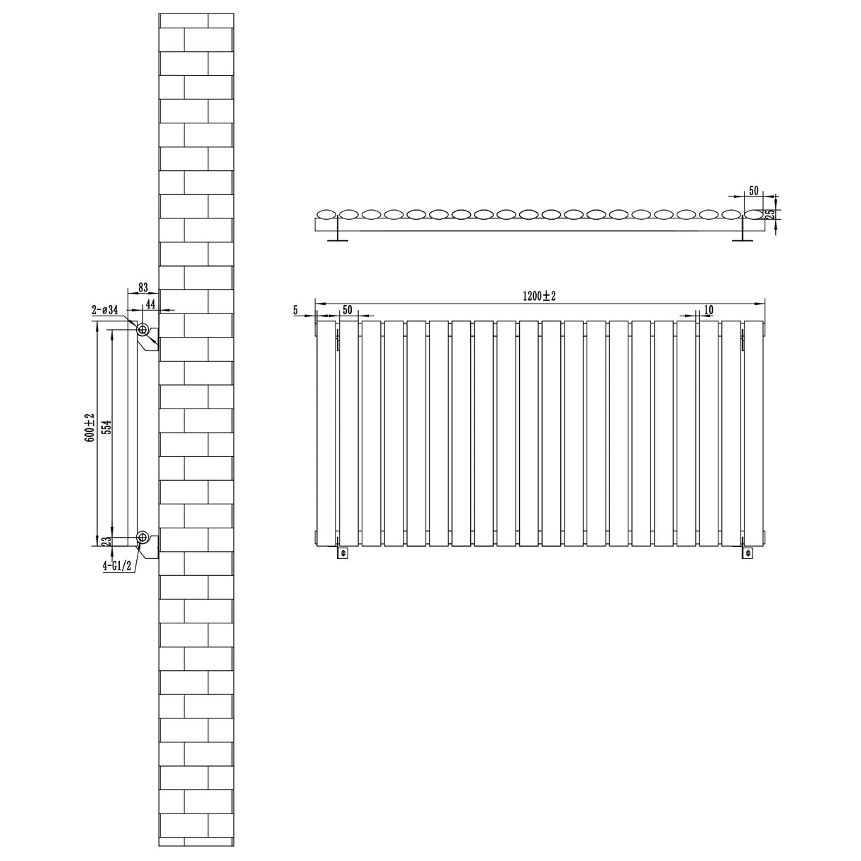 Oval single column radiator in anthracite grey, measuring 600mm x 1200mm, featuring a sleek design and detailed dimensions