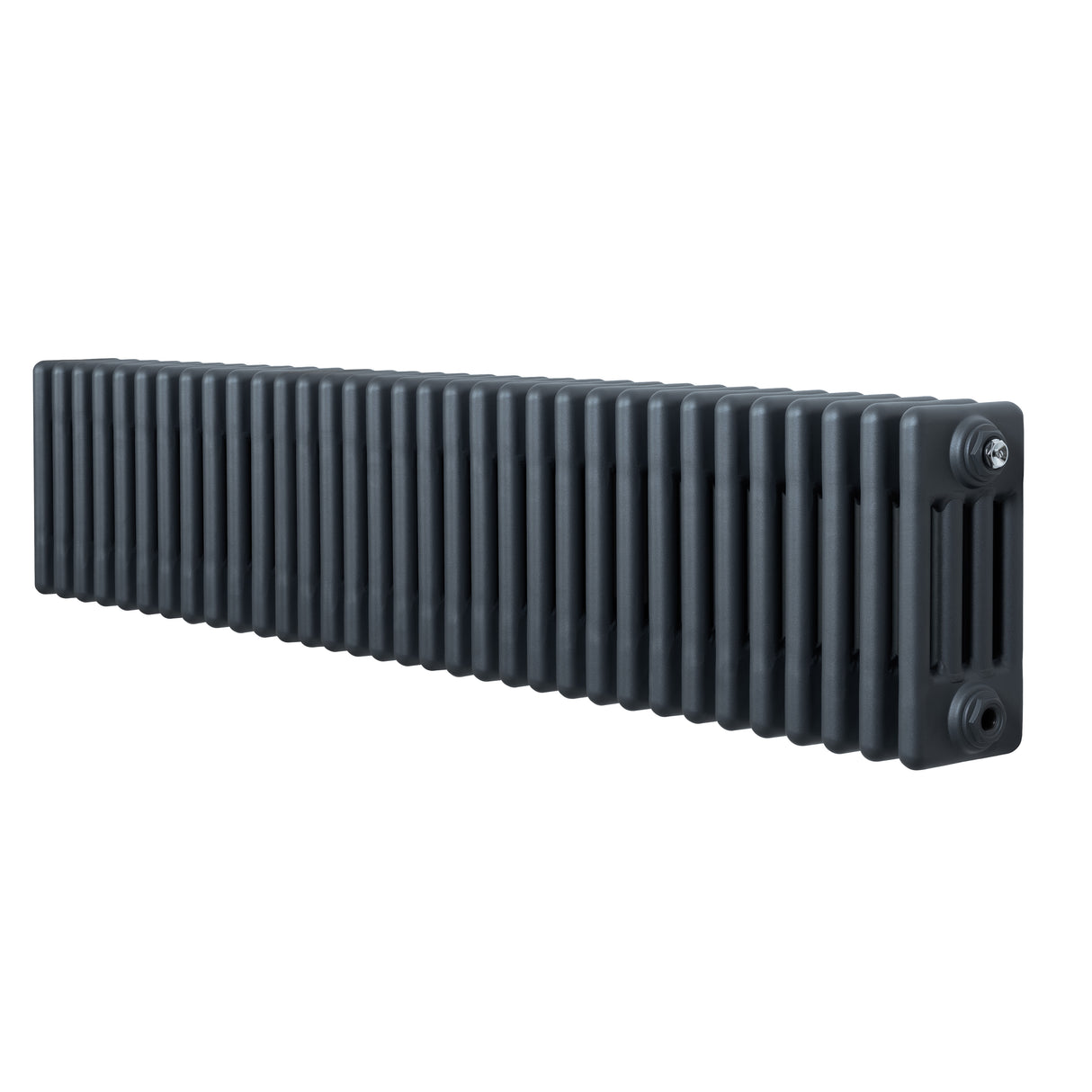 Traditional anthracite 4 column radiator, 300 x 1505mm, featuring a sleek, elongated design with a textured surface for efficient heat distribution