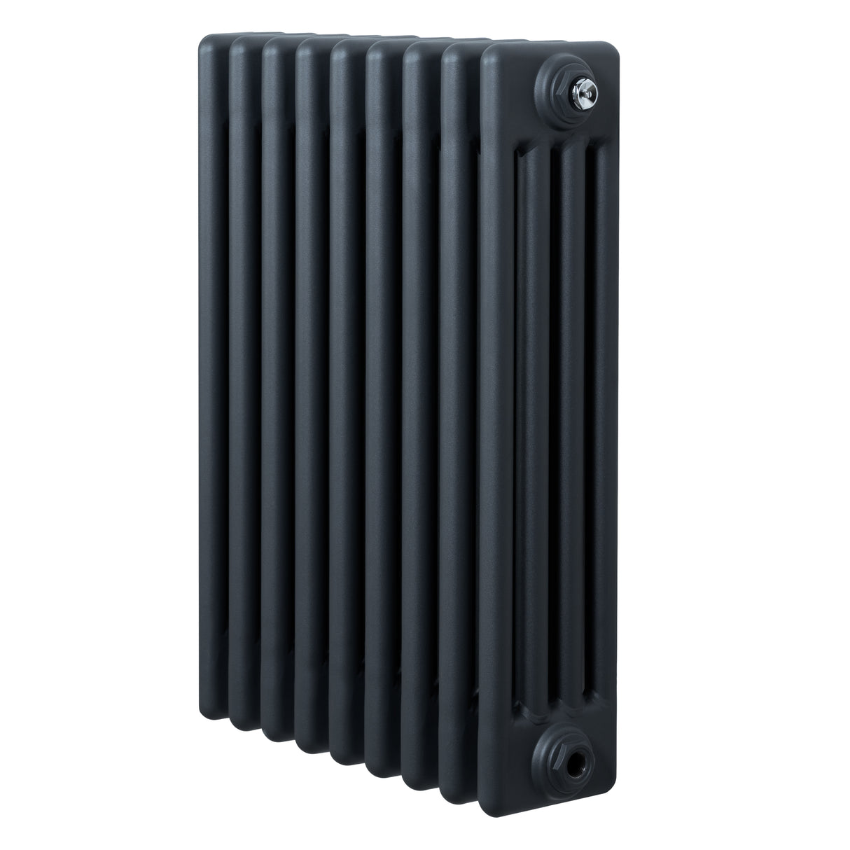 Traditional anthracite grey 4 column radiator, 600 x 425mm, featuring a sleek, smooth finish and vertical design for efficient heating
