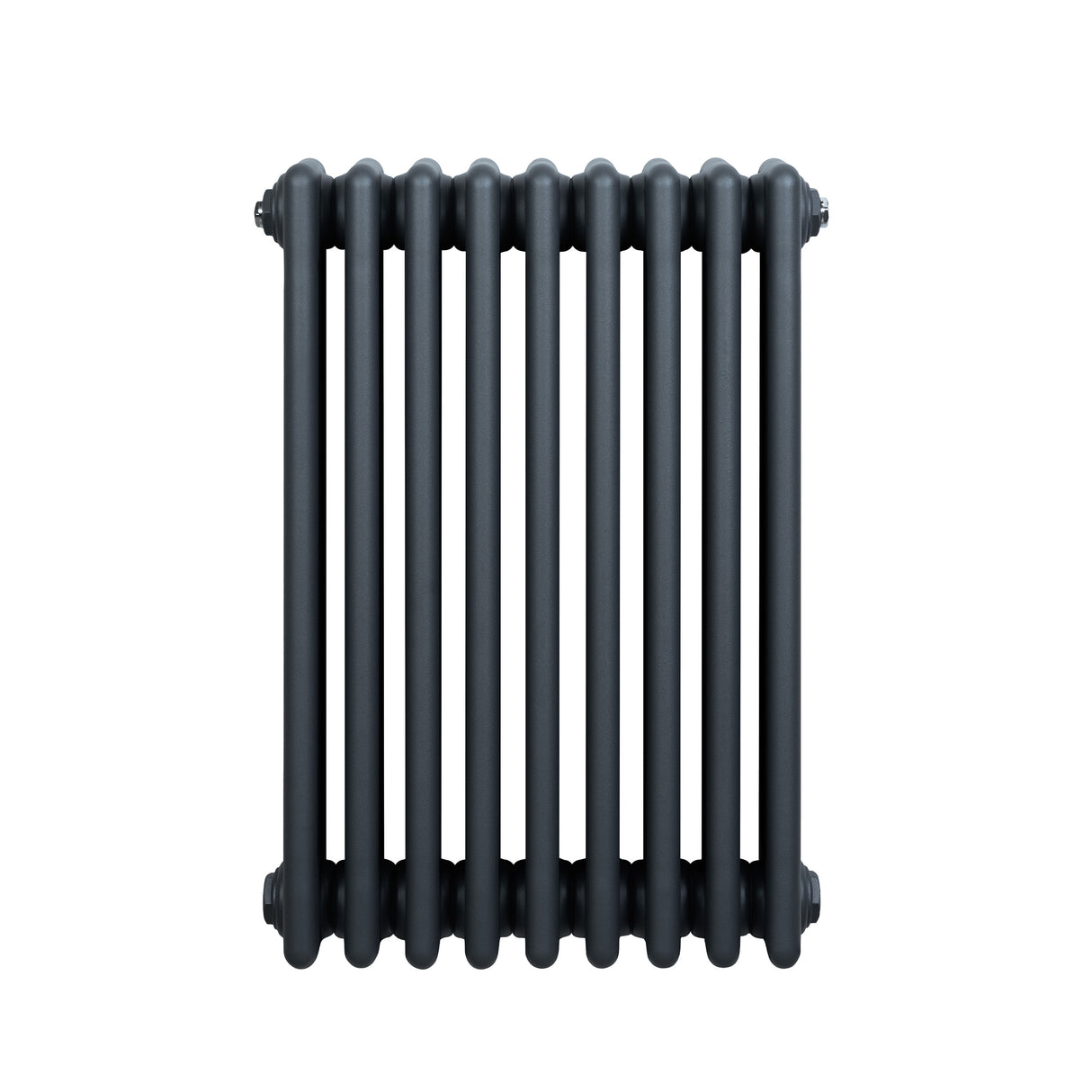 Traditional anthracite grey 4 column radiator with a sleek, smooth finish and rounded edges, measuring 600 x 425mm