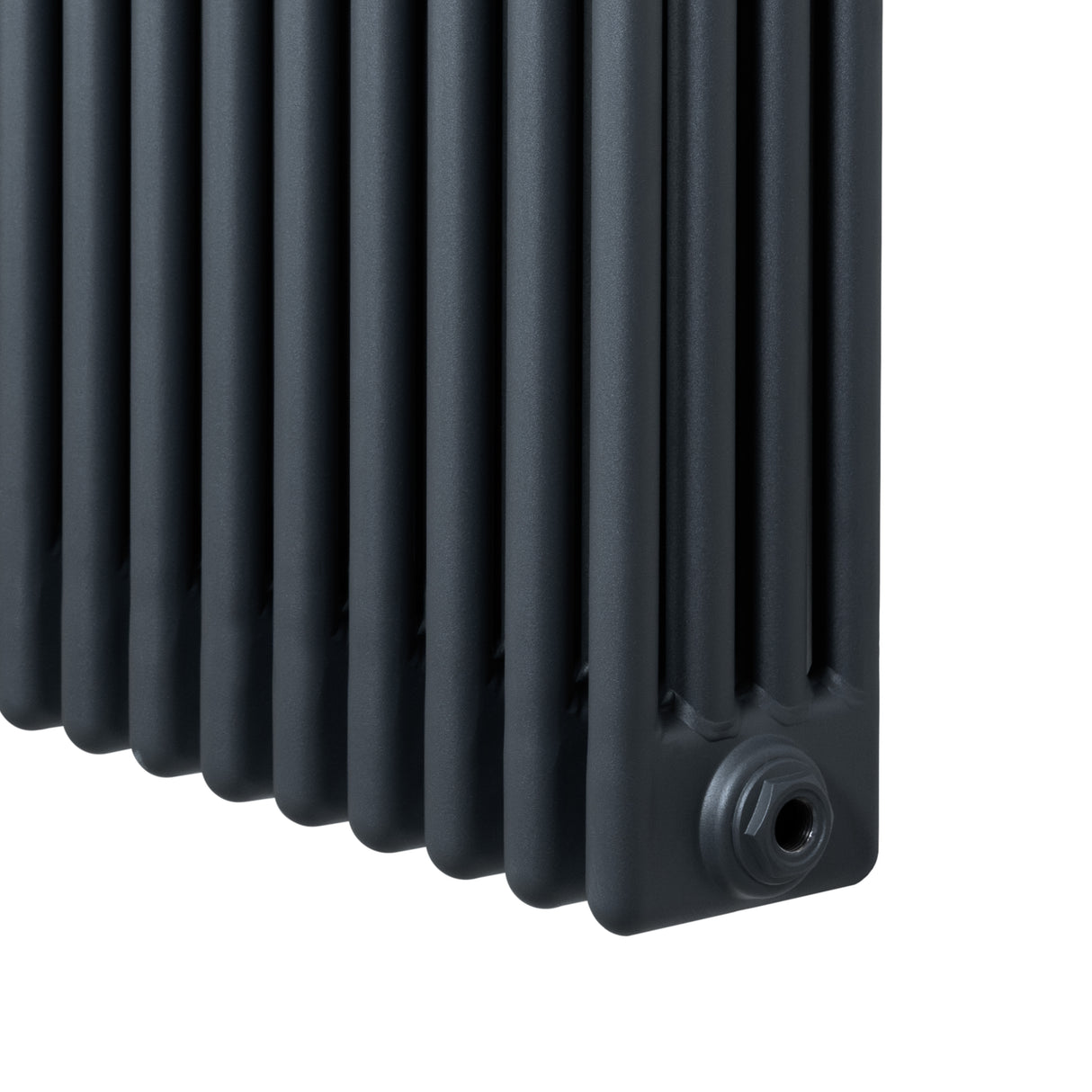 Traditional anthracite grey 4 column radiator, 600 x 425mm, featuring a sleek, textured finish and sturdy metal construction