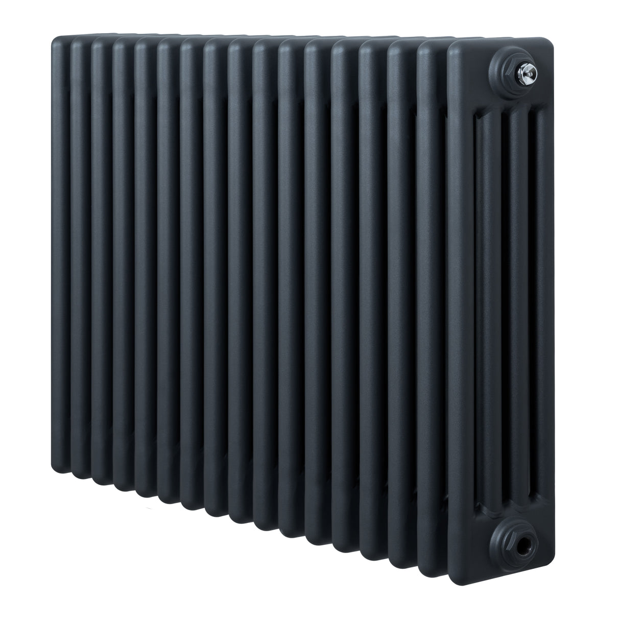 Traditional 4 column radiator in anthracite grey, featuring a sleek, textured finish and compact design, measuring 600 x 785mm
