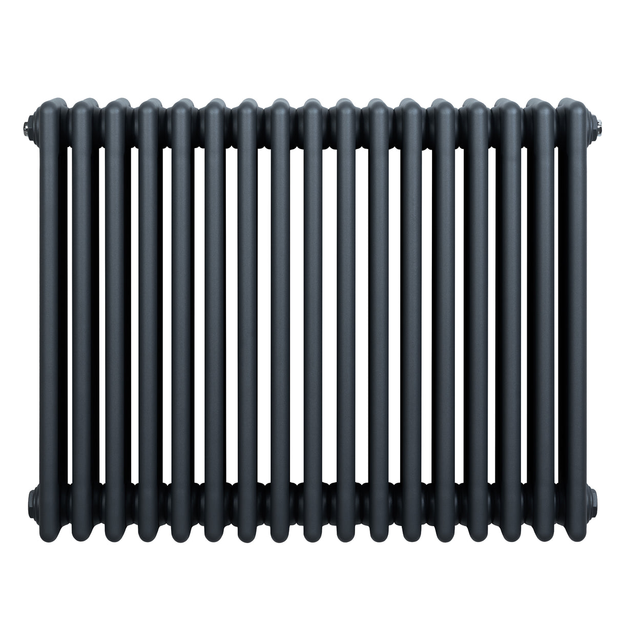 Traditional anthracite grey 4 column radiator with a sleek, smooth finish, featuring rounded edges and a modern design