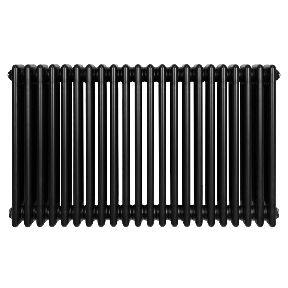 Traditional black 4 column radiator with a sleek, glossy finish, measuring 600 x 1010mm, featuring a classic design and sturdy construction